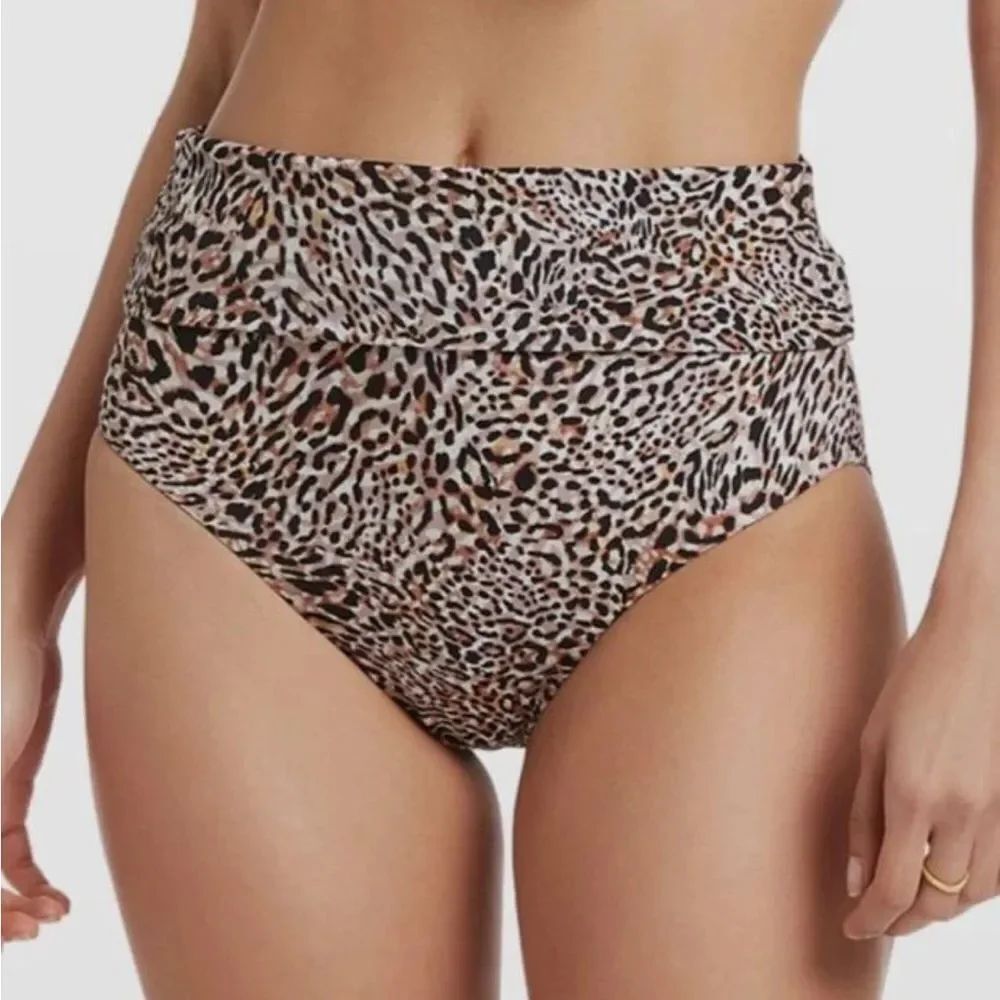 Jets Women's Brown Animal Fold Down Bikini Bottom Swimwear $111